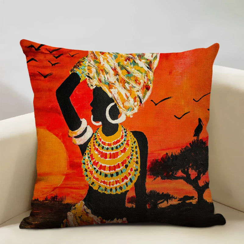 Axyaa African Woman Ethnic Cushion Cover 45x45cm