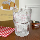 Axyaa Pink Bow Glass Cup Set - 2 Cups 260ml/380ml Iced Coffee Milk Juice Tumbler