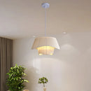 Axyaa Double Shade White Beige Silk Chandelier for Dining Bedroom