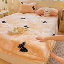 Axyaa Polka Dot Printed Milk Fleece Fitted Sheet - Thermal Mattress Cover