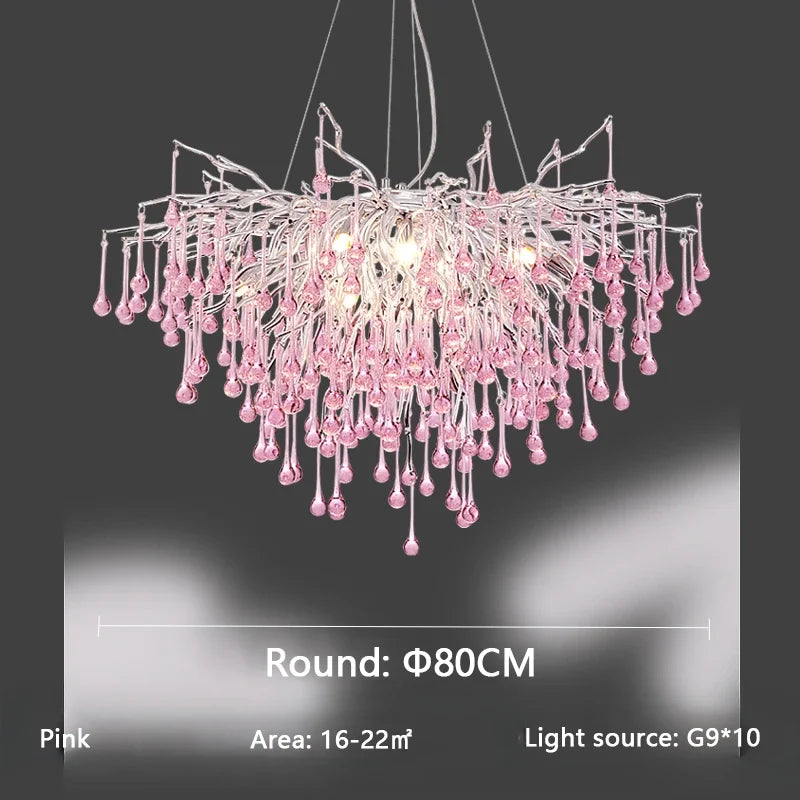 Axyaa Pink Crystal Chandelier Raindrop Pendant Light for Modern Home Decor