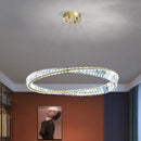 Axyaa Luxe Gold Plated Steel Pendant Light with K9 Crystals, Irregular Ring LED Design