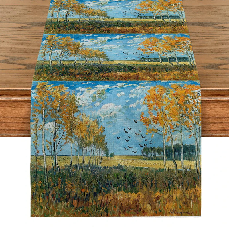 Axyaa Autumn Oil Painting Table Runner for Farmhouse Dining and Wedding Decor