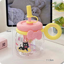 Axyaa Cute Cat Water Bottle With Straw Cap Handle - 950ml Plastic Tumbler
