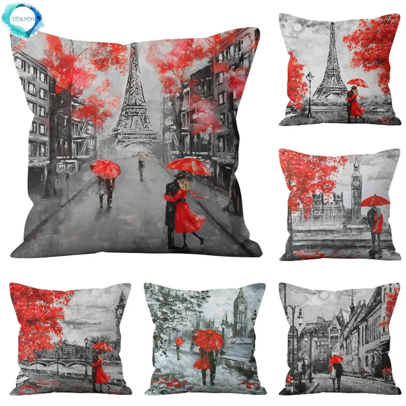 Axyaa Romantic Paris Couple Cushion Cover: Home & Office Decor - Valentine Theme