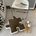 Axyaa Teddy Velvet Jigsaw Seat Cushion - White & Black Soft Back Pillow