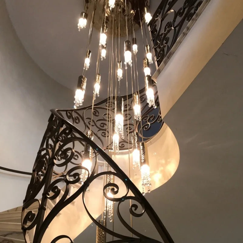 Axyaa Crystal Large Staircase Chandelier: Modern LED Indoor Ceiling Lighting