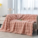 Luxurious Toscana Rabbit Fur Blanket by Axyaa: Soft Double-sided Bubble Fleece Blanket