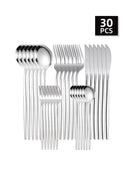 Axyaa 30pc Stainless Steel Cutlery Set with Steak Knives, Fruit Forks, and Dessert Spoons