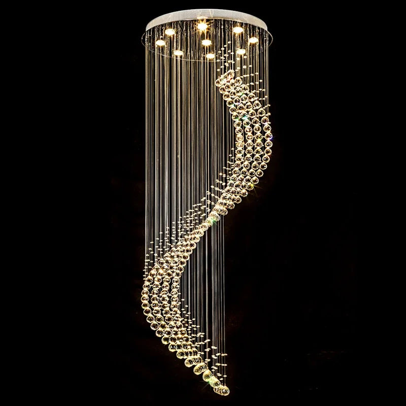 Axyaa Spiral LED Chandelier for Foyer Dining Room with Crystal Modern Design