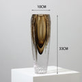 Axyaa Brown Glazed Hammer Cut Glass Vase - Handcrafted Decorative Ornament