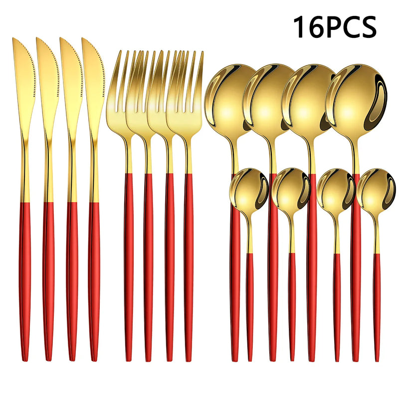 Axyaa 16-Piece Stainless Steel Tableware Set for Home, Hotel, and Restaurant