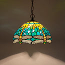 Axyaa Handcrafted Peacock Dragonfly Glass Pendant Light - Artisan Leaf Pattern Lighting