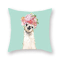 Floral Animal Painting Pillowcase Pink Cat Dog Llama Sofa Cushion Cover Home Decor