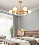 Axyaa White Glass Ball Wood Chandelier - Elegant Living Room Lighting