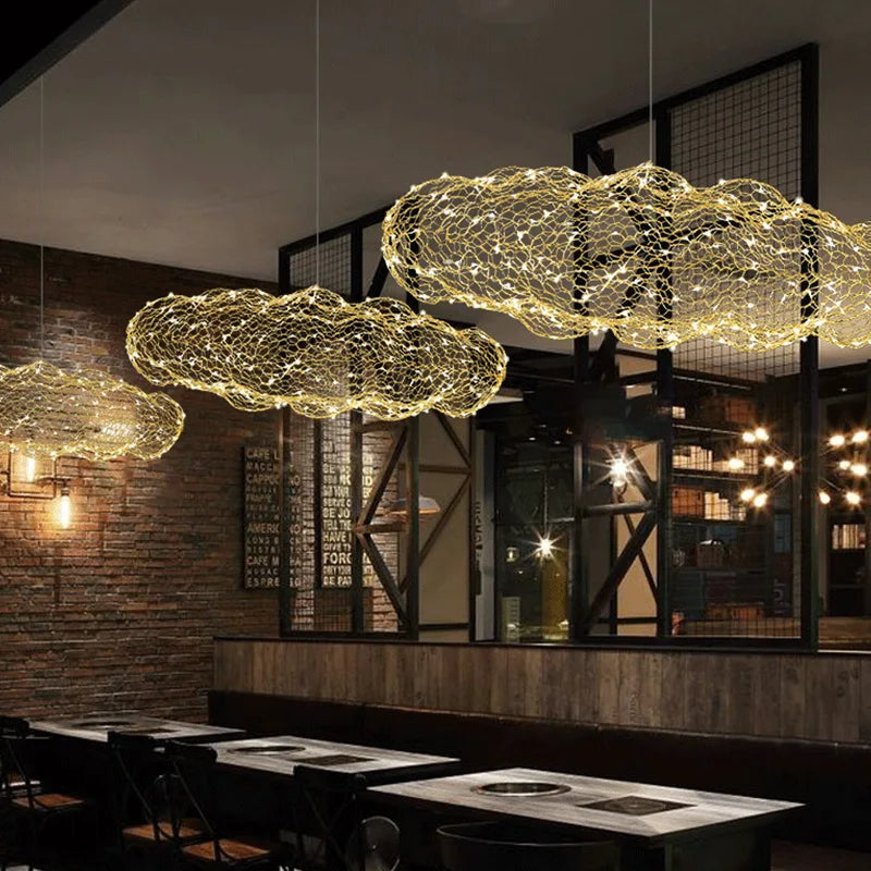 Axyaa White Gold Cloud Chandelier Sconce - Unique Hanging Lamp for Various Spaces