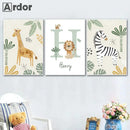 Axyaa Jungle Animals Nursery Canvas Wall Art | Baby Bedroom Decor Lion Zebra Elephant