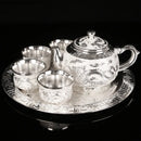 Axya Dragon Phoenix Metal Tea Set Tray 6 Teacup Teapot Teaware Utensils