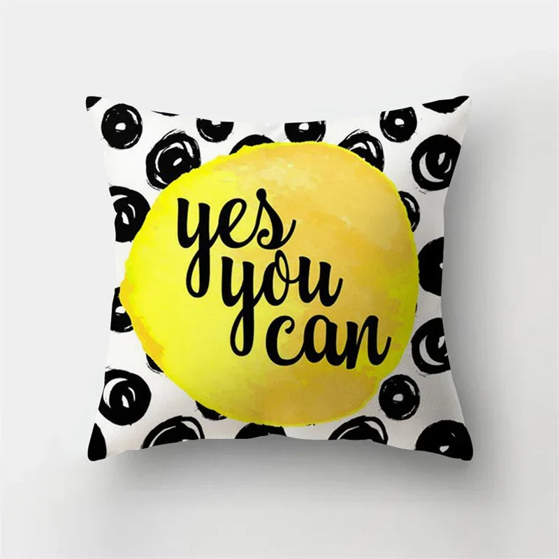 Yellow Black Geometric Cushion Cover - Wave Line Design by Axyaa