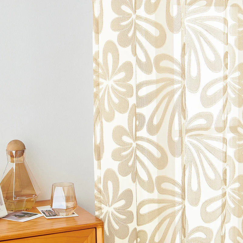 Axyaa White Jacquard Tulle Sheer Curtain for Living Room