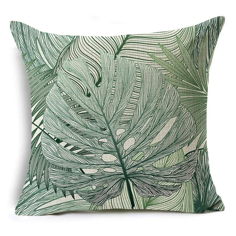 Axyaa Tropical Plants Linen Cushion Cover 45x45cm - Decorative Sofa Bed Pillow Case