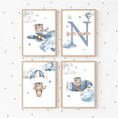 Nordic Bear Airplane Cloud Custom Name Poster Axyaa Kids Room Wall Art