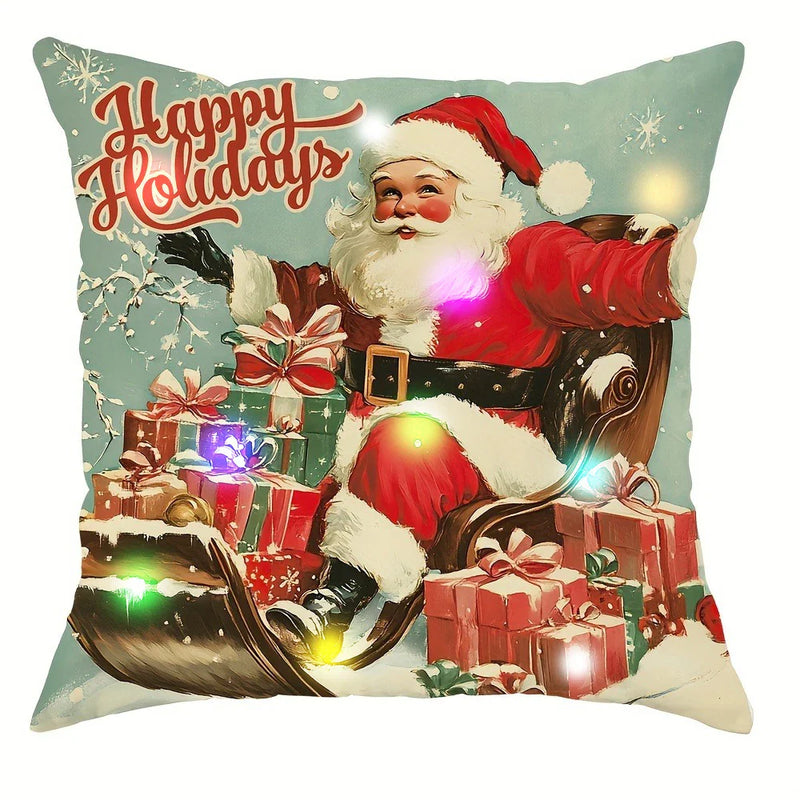 Axyaa LED Luminous Christmas Pillowcase with Santa Claus and Fawn Pattern