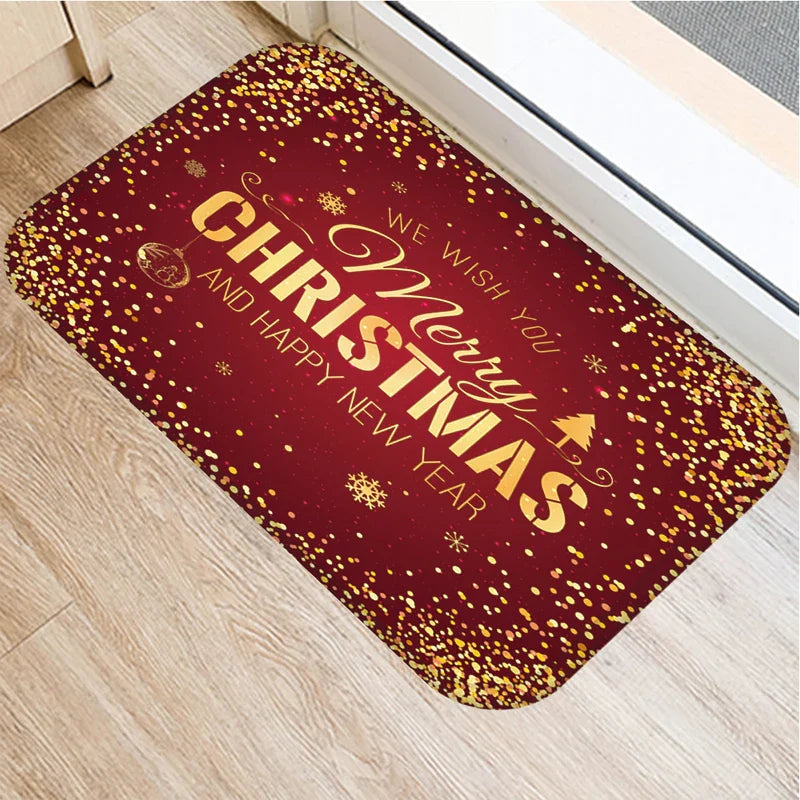 Axyaa Christmas New Year Home Decor Entrance Door Mat Non-Slip Living Room Hallway Carpet