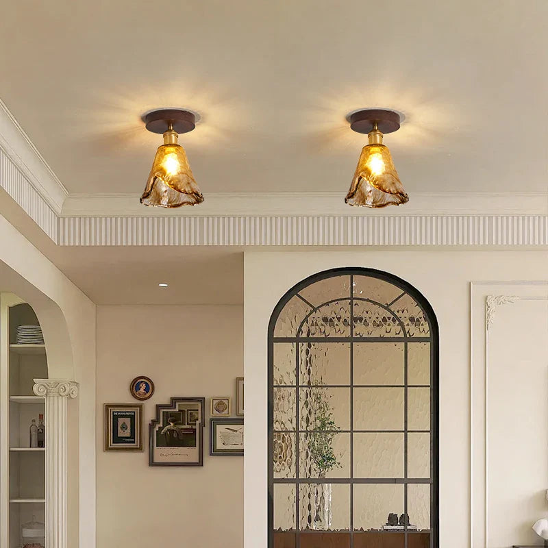 Axyaa Copper Wood LED Ceiling Lamp Modern Indoor Lighting Fixtures