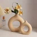 Axyaa Circular Hollow Vase: Donuts Ceramic Flower Vase for Home & Office Decor