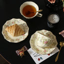 Axyaa Floral Ceramic Coffee Mug and Plate Set with Gold Rim