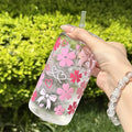 Axyaa Daisy Cherry Blossom 16oz Reusable Cup with Straw Lid, Durable Drinkware