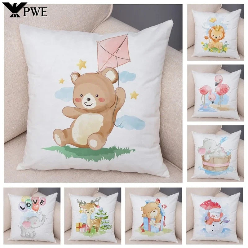 Axyaa Christmas Cartoon Animal Cushion Cover - Santa Claus Pillowcase