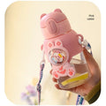 Axyaa Kids Straw Cup with Shoulder Strap - Leakproof & Portable - Cartoon Design