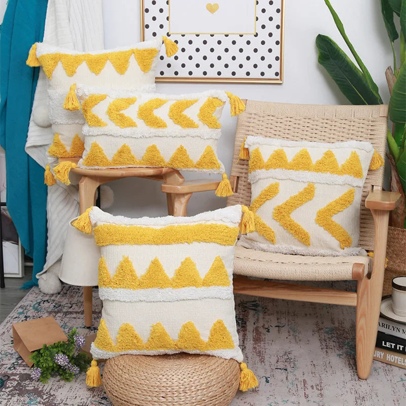 Chenille Tufted Boho Pillow Case with Tassels - Axyaa Brand