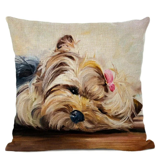 Cute Bulldog Hand-Painted Linen Pillowcase by Axyaa Teddy Collection