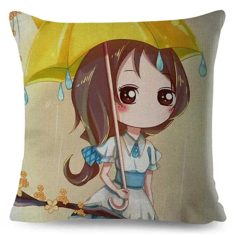 Axyaa Beautiful Girl Pattern Linen Pillowcase for Living Room and Bedroom