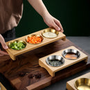 Axyaa Stainless Steel Condiment Set with Wooden Tray - BBQ Sauce & Spice Dish