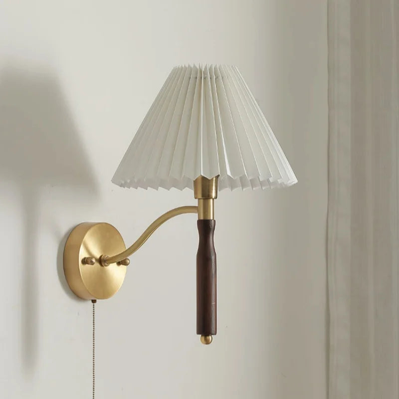 Axyaa Fabric Copper LED Wall Sconce Pull Chain Switch Stair Light Fixtures