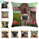 Axyaa Cotton Linen Cushion Cover Sheep Cow Home Decor Throw Pillowcase