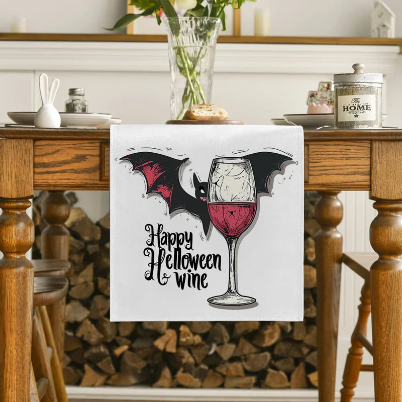 Axyaa Bat Halloween Red Wine Table Runner