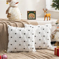 Axyaa Holiday Rabbit Fur Quilted Christmas Tree Pillowcase - Red Green Embroidered Sofa Cushion Cover