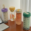 Axyaa 700ml Glass Water Bottle with Time Marker, Straw Infuser, BPA-Free - Cute, Portable Drinking Bottle