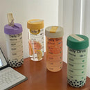 Axyaa 700ml Glass Water Bottle with Time Marker Straw Infuser for Coffee Tea Juice