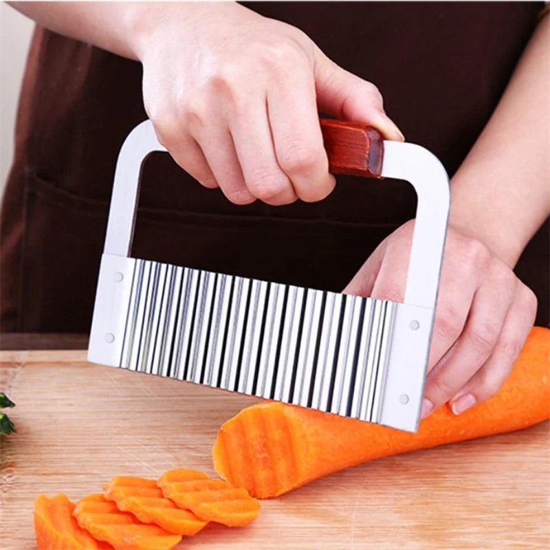Axyaa Stainless Steel Potato Chip Wavy Cutter - Crinkle Slicer for Vegetables & Fruits