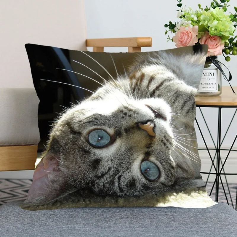 Cute Cat Print Pillowcase by Axyaa - Perfect for Home, Car, and Sofa