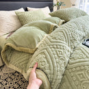 Axyaa Velvet Carved Duvet Set 4Pcs Bedding Set Plush Fleece Warm Softness