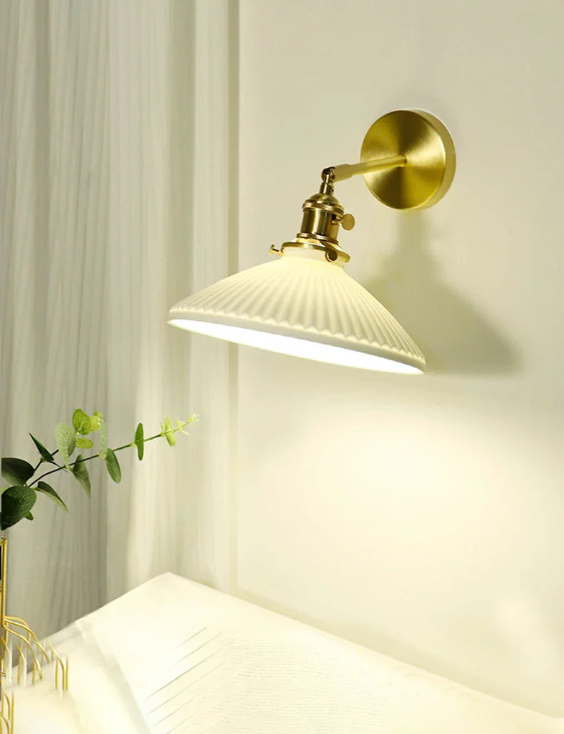 Axyaa Retro Ceramic Brass Wall Sconce Lamp with Adjustable Light Direction