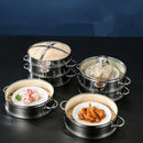 Axyaa Stainless Steel Bamboo Steamer Set - Round Drawer, Handle, Grid, Bamboo Lid