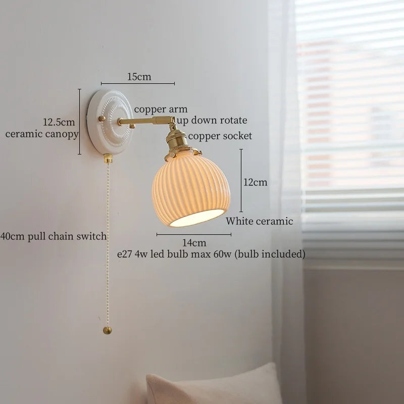 Axyaa Ceramic LED Wall Lamp for Bedroom & Bathroom with Pull Switch
